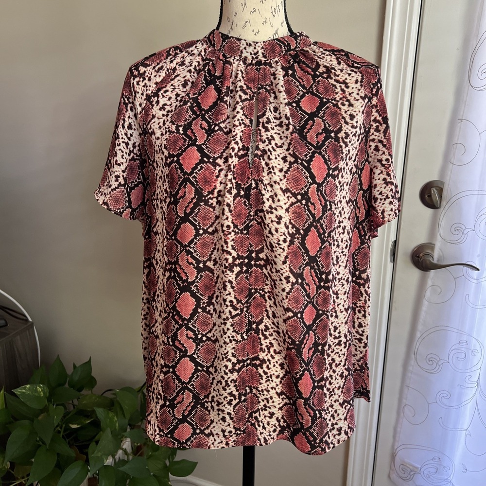 Evereve Sunday In Brooklyn Snake Short Sleeve Top Women's Large Ivory Sienna